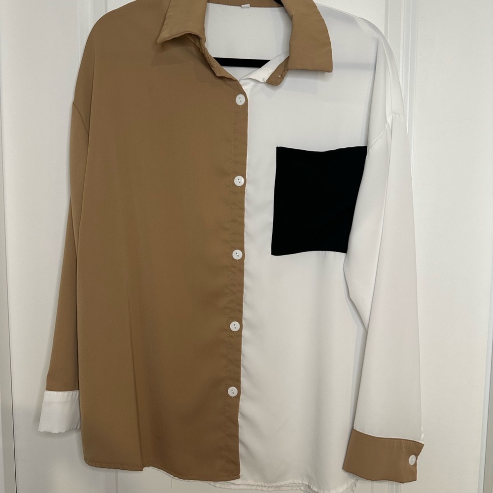 Two-Tone Tan and White Women's blouse